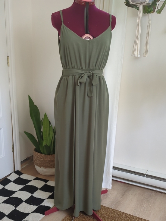 Tropik Dresses & Skirts - Flowing Olive Maxi Dress with Smocked Waist and Spaghetti Straps / XL